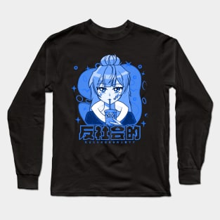 Anime Girl with Kanji Blue Version Long Sleeve T-Shirt